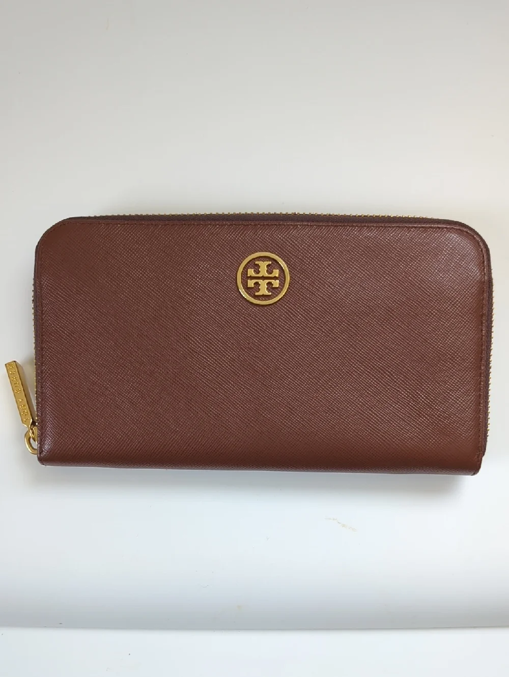 Tory Burch Robinson Zip Around Brown Saffiano Leather Wallet